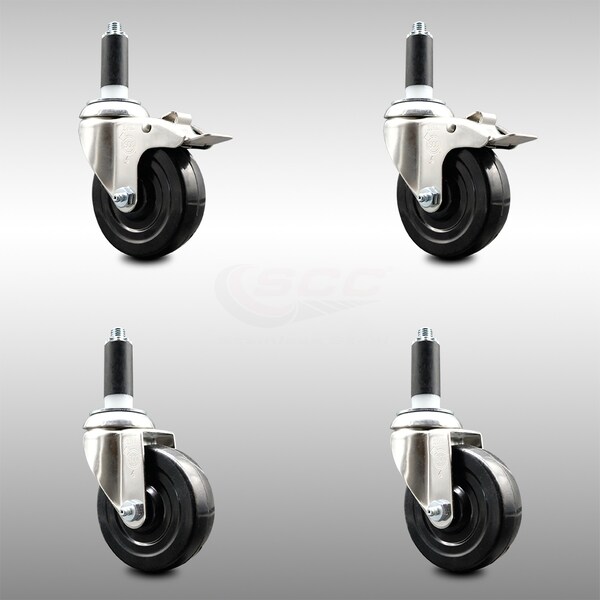 Service Caster 4 Inch 316SS Soft Rubber Swivel 1-1/8 Inch Stem Caster Lock Brake SCC, 2PK SCC-SS316TTLEX20S414-SRS-2-S-2-118 - main